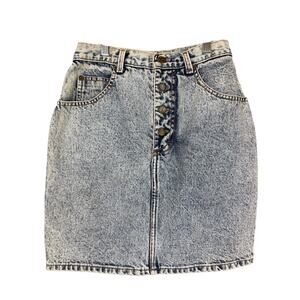 Vintage Zena Jeans Denim Blue Button Fly Mini Skirt High Waist 90s Cotton 14